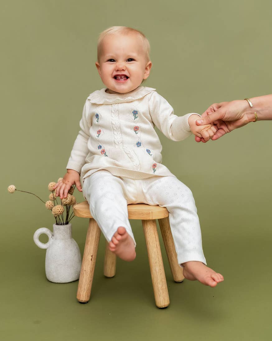 Emma Floral Embroidered Knit Baby Ruffle Dress (Organic)