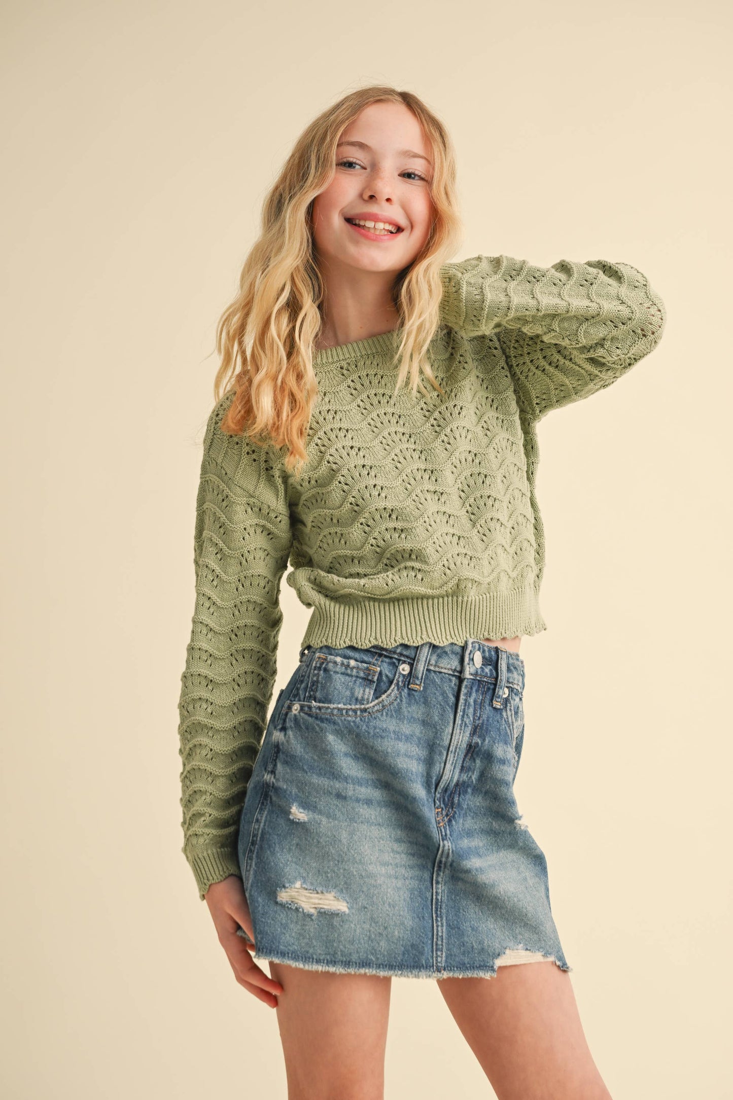 Olive Eyelet Sweater