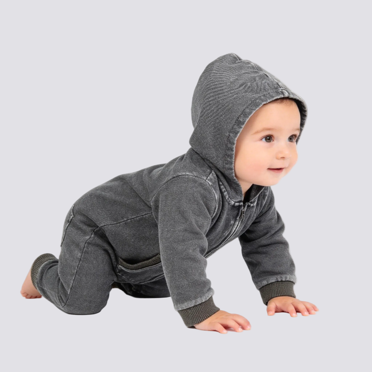 Black Mineral Wash Hooded Fleece Romper