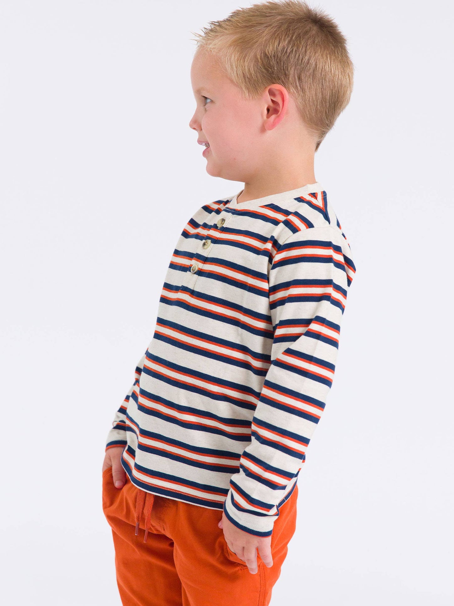 Heather Oatmeal & Rust Stripe Long Sleeve