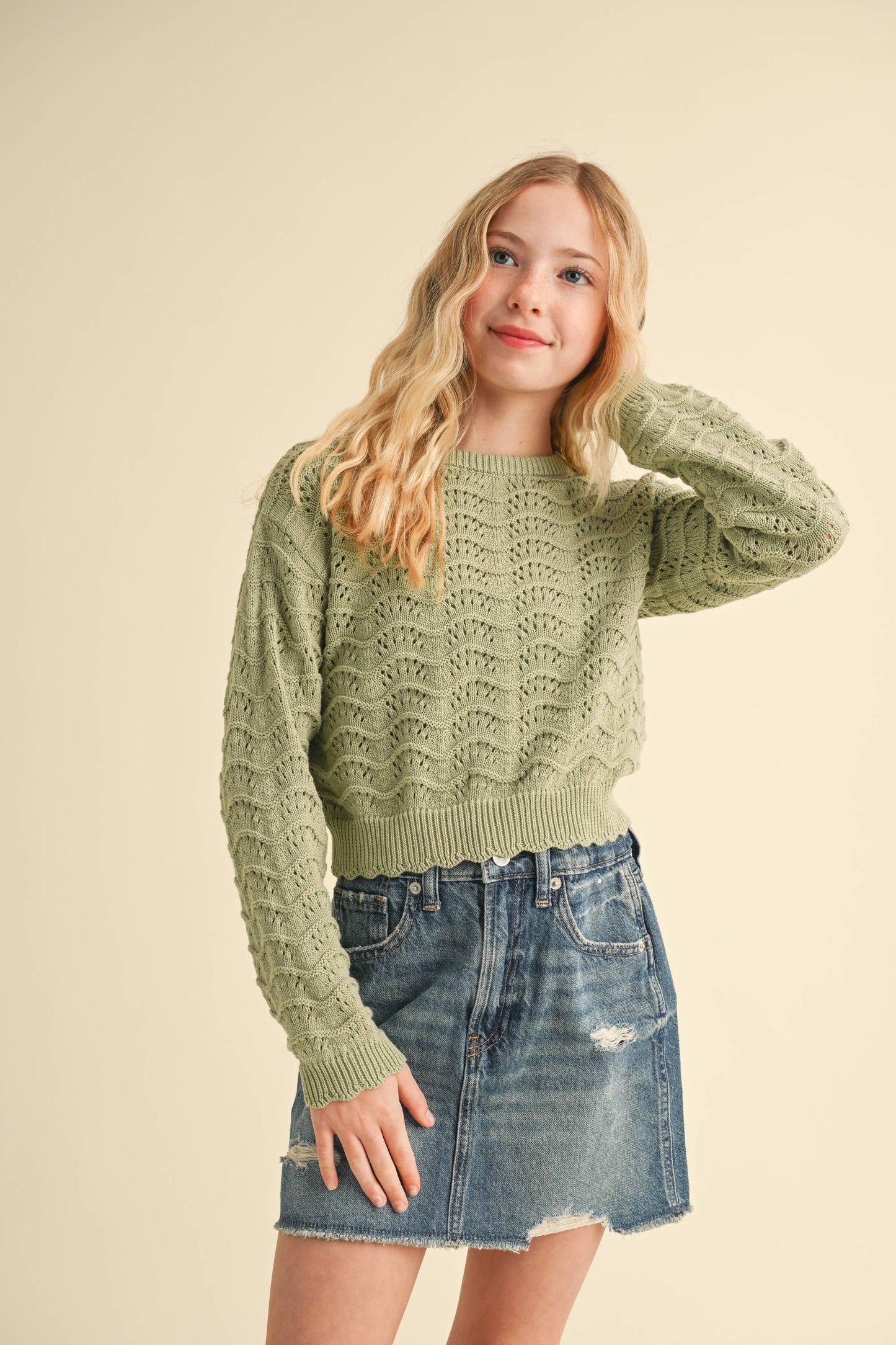 Olive Eyelet Sweater