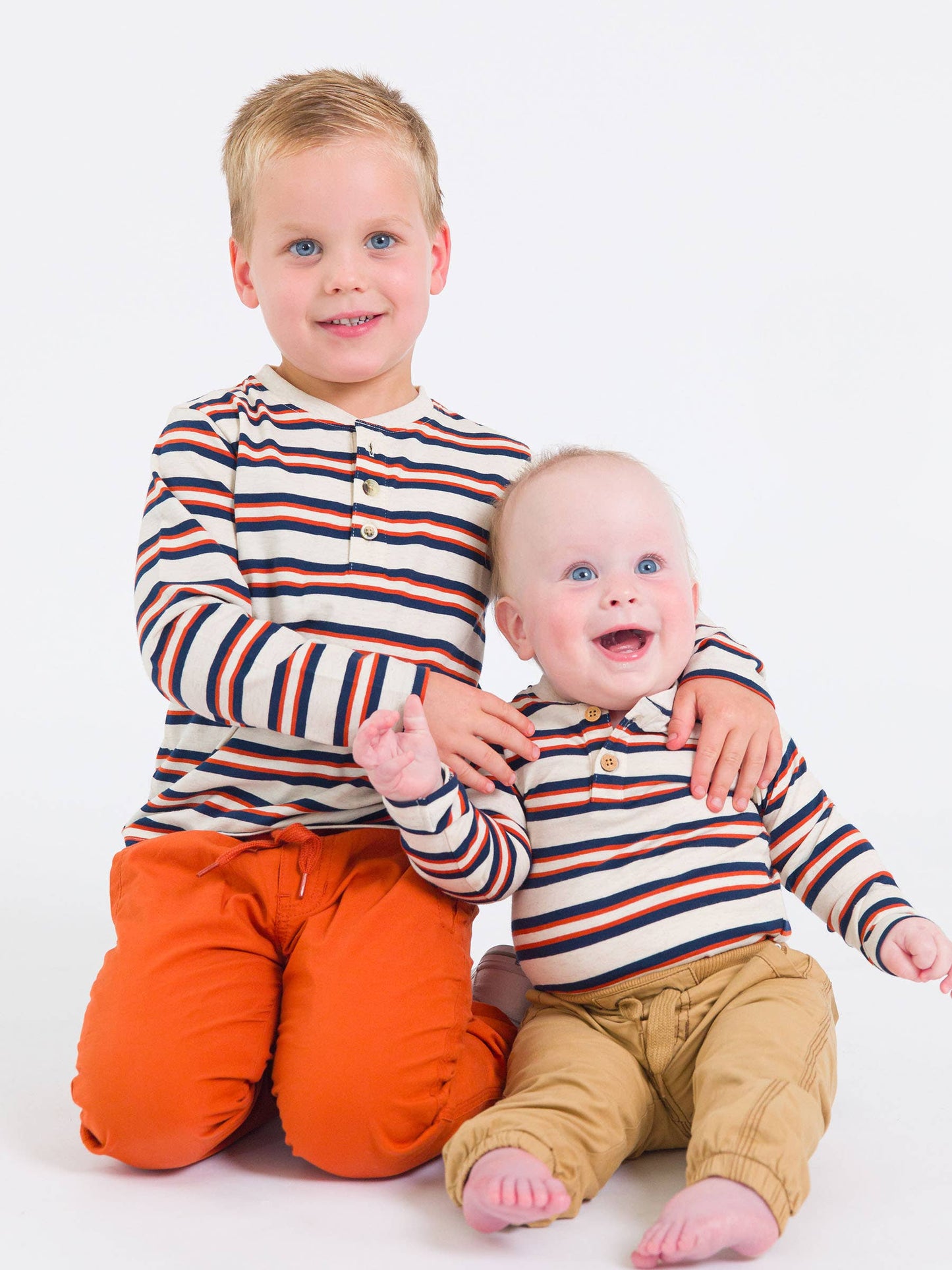 Heather Oatmeal & Rust Stripe Long Sleeve