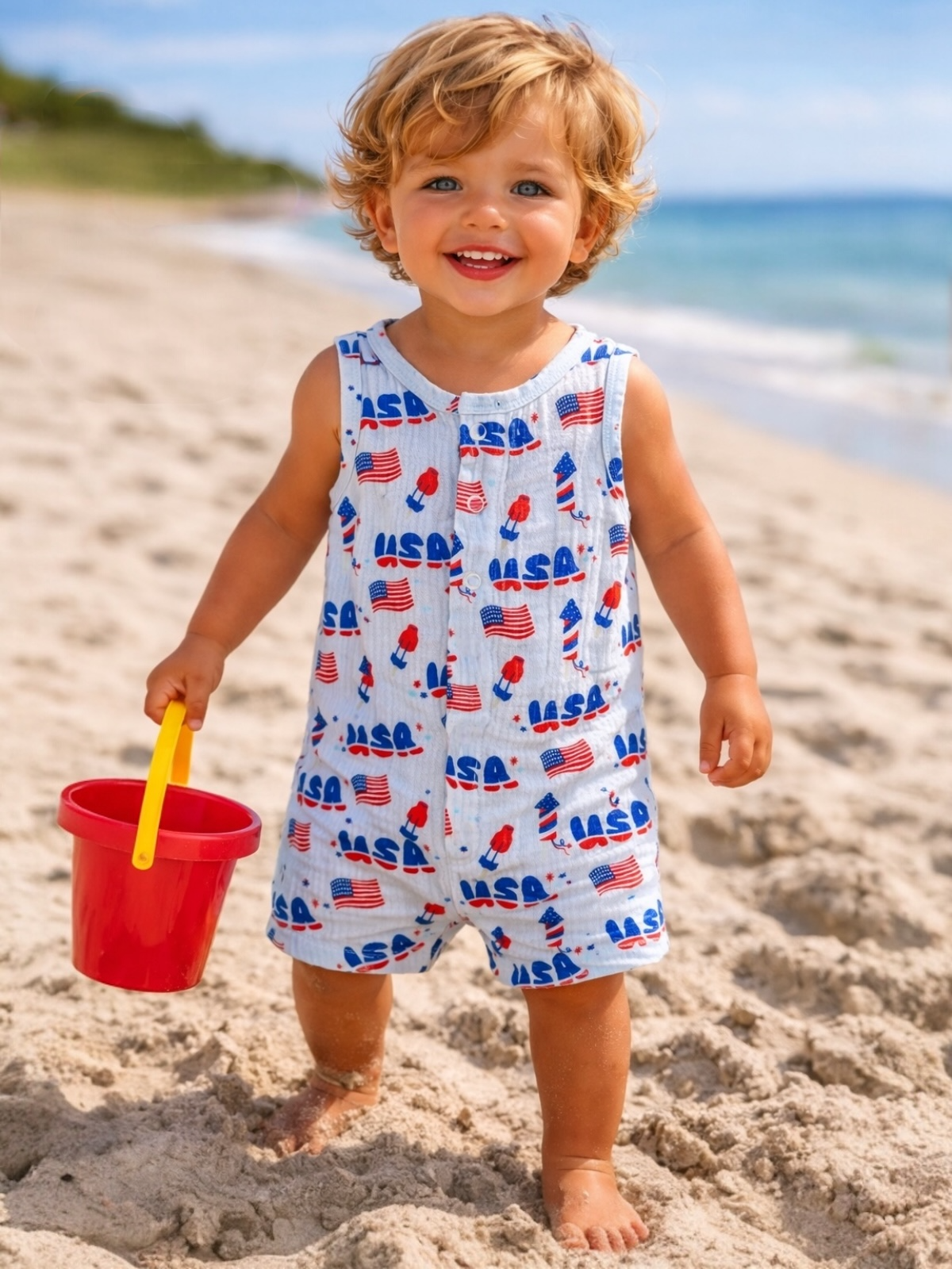 Shortie Romper, 4th of July Blue