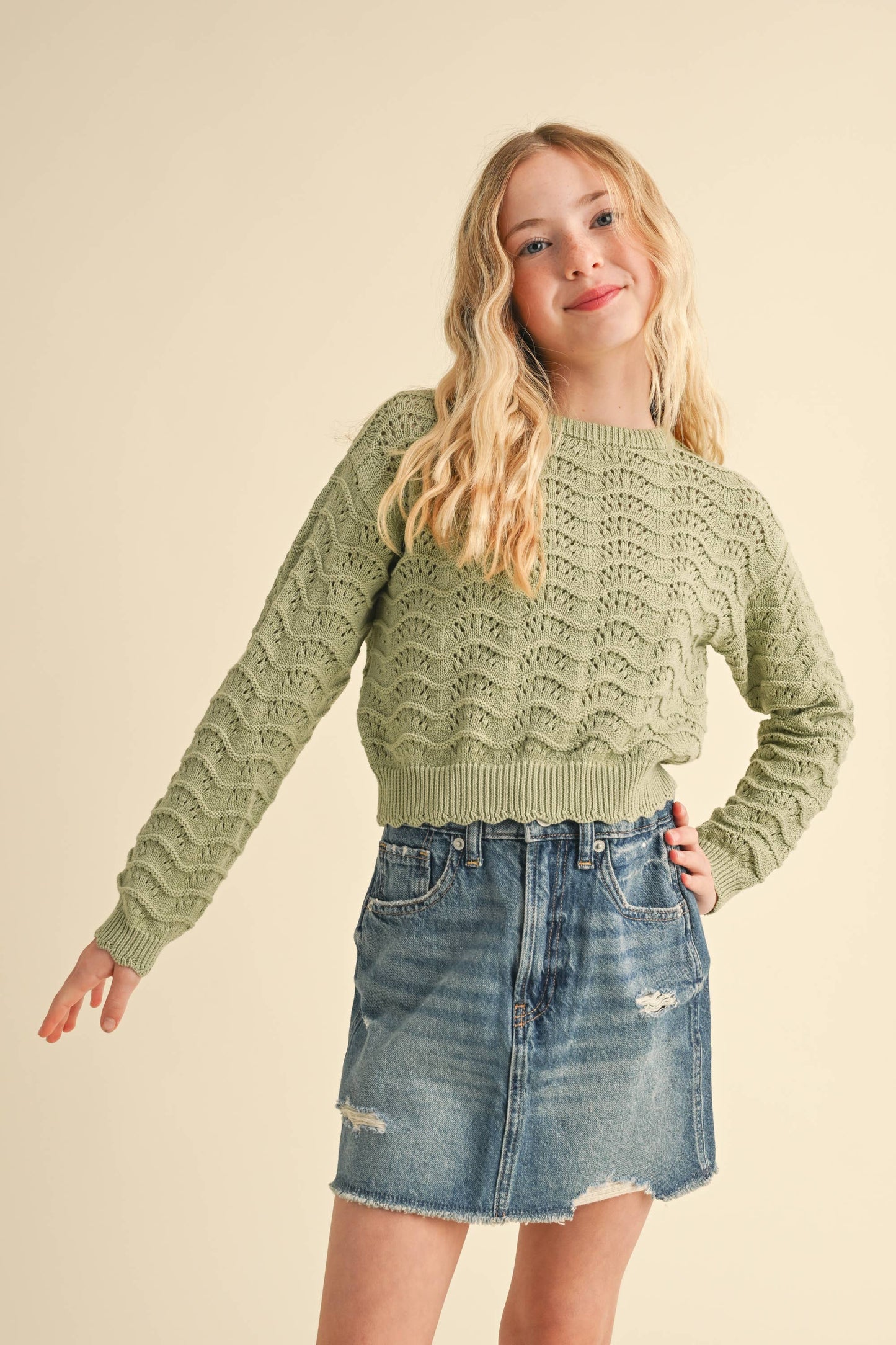 Olive Eyelet Sweater