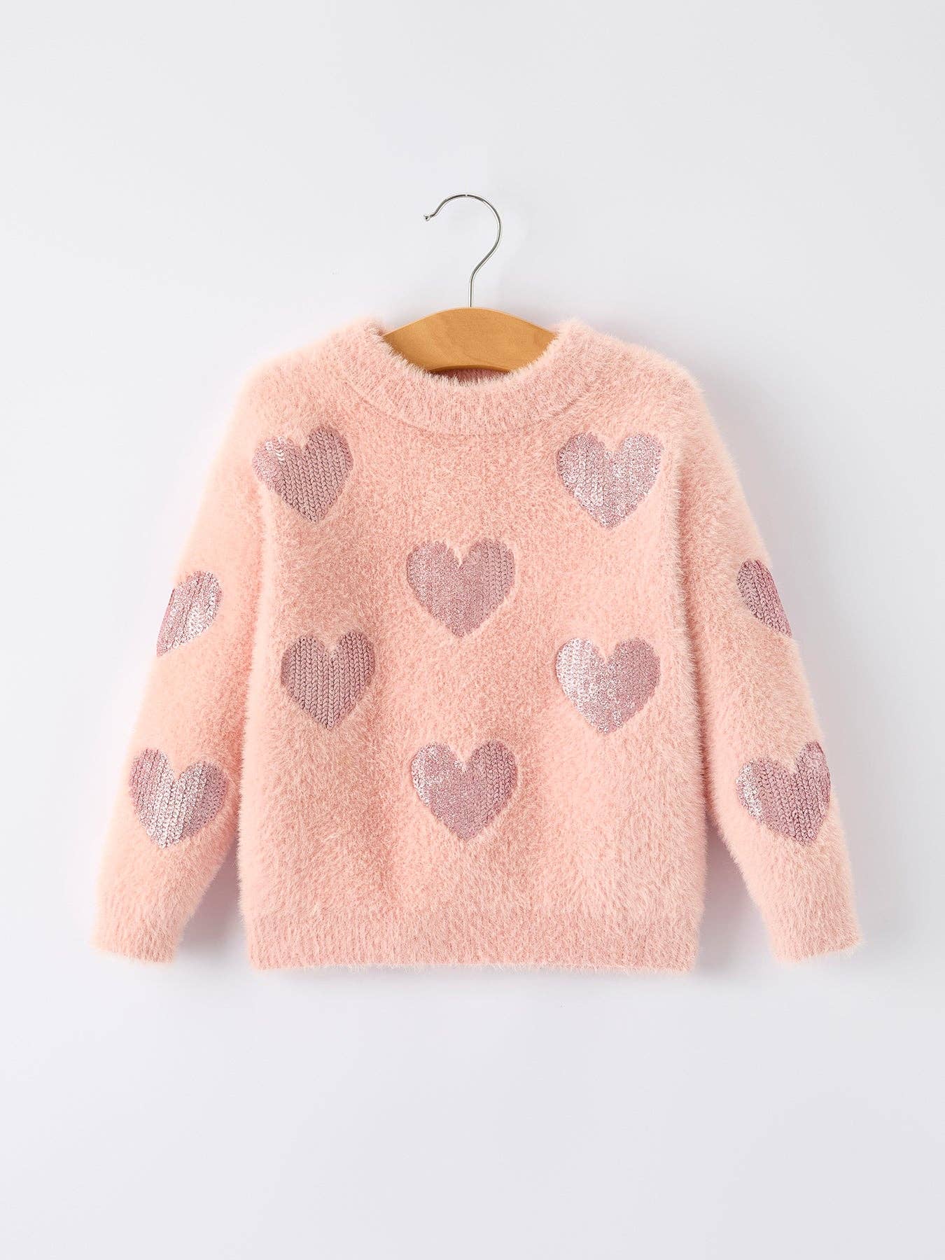 Light Pink Heart Sequins Sweater