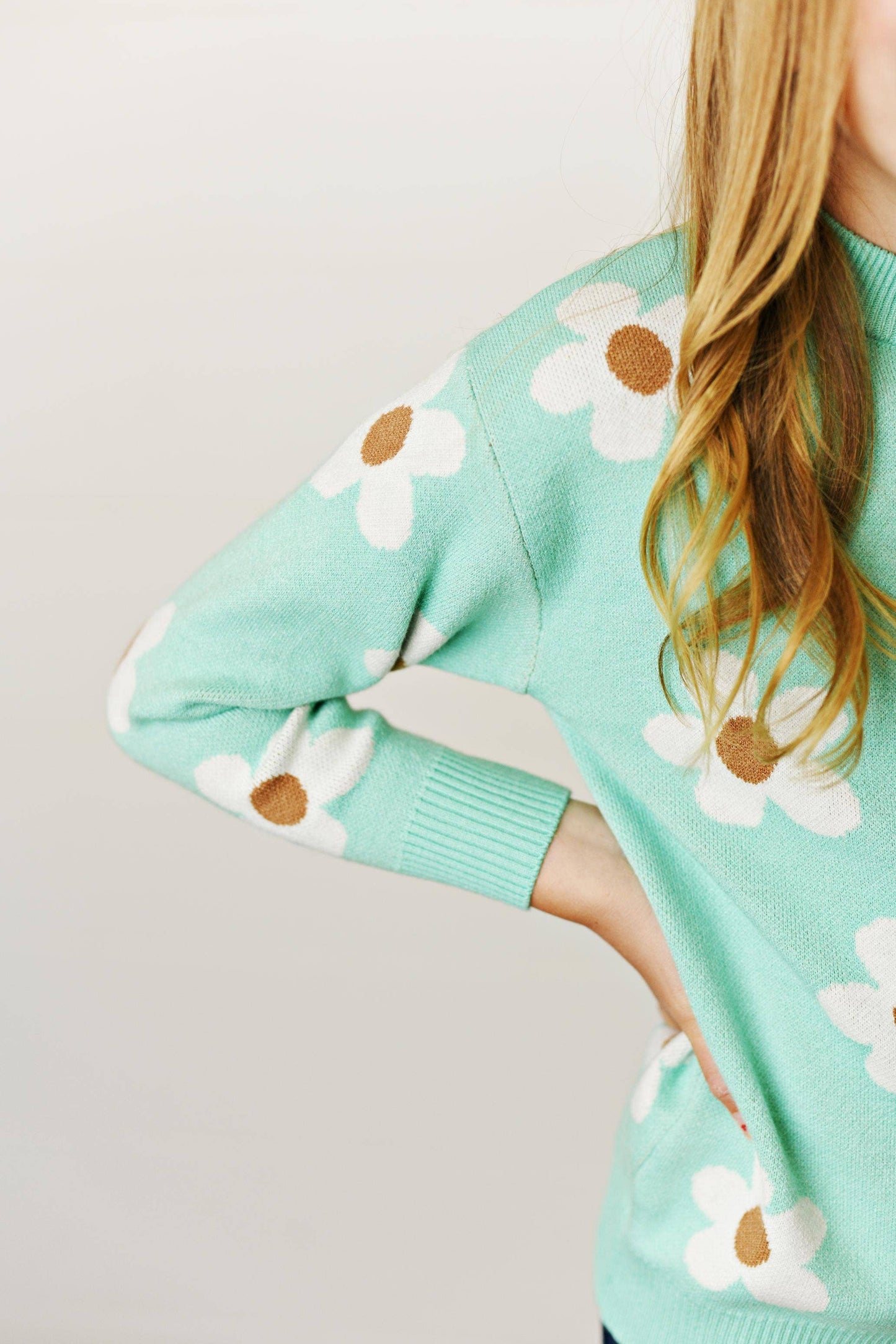 Mint Teal Flower Sweater