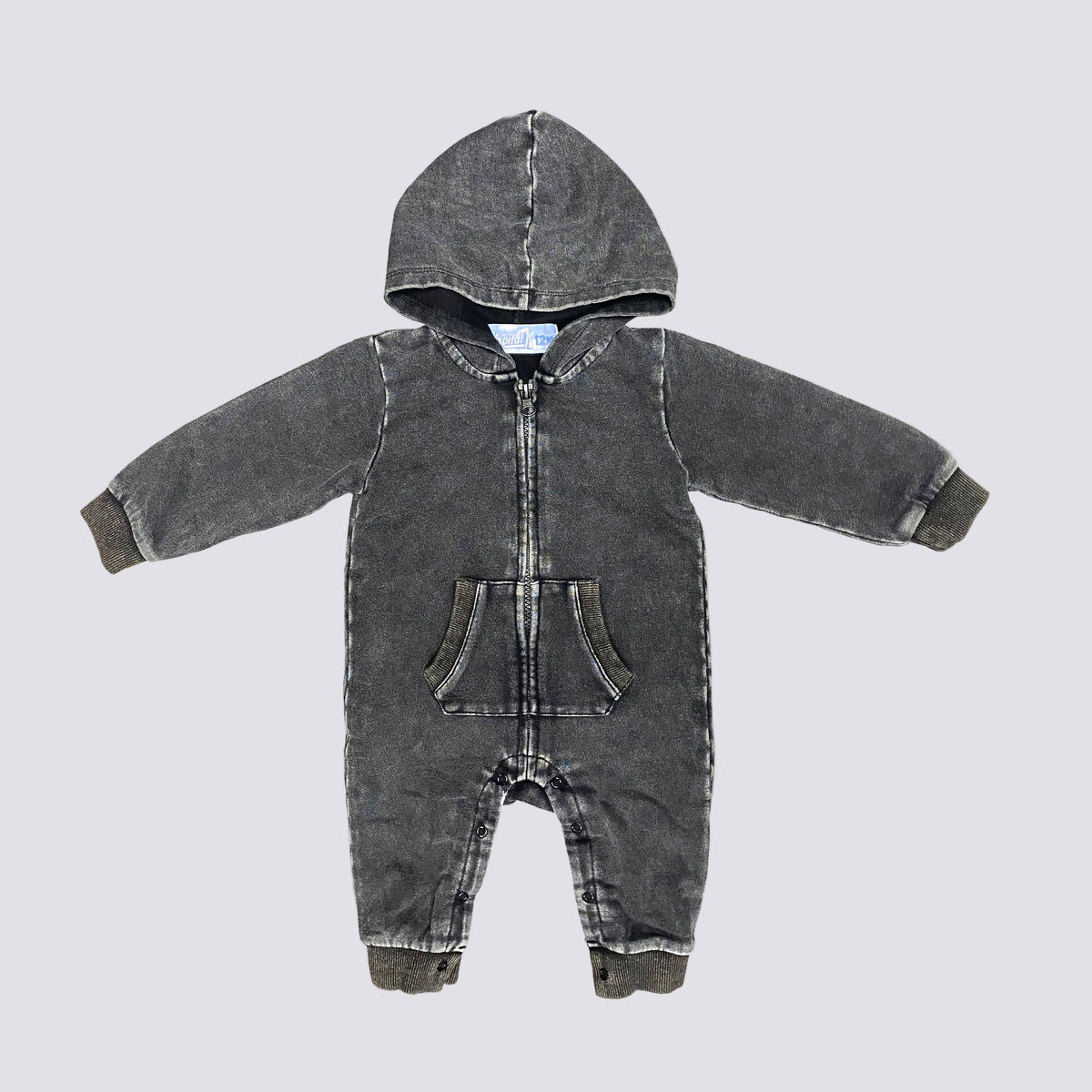 Black Mineral Wash Hooded Fleece Romper