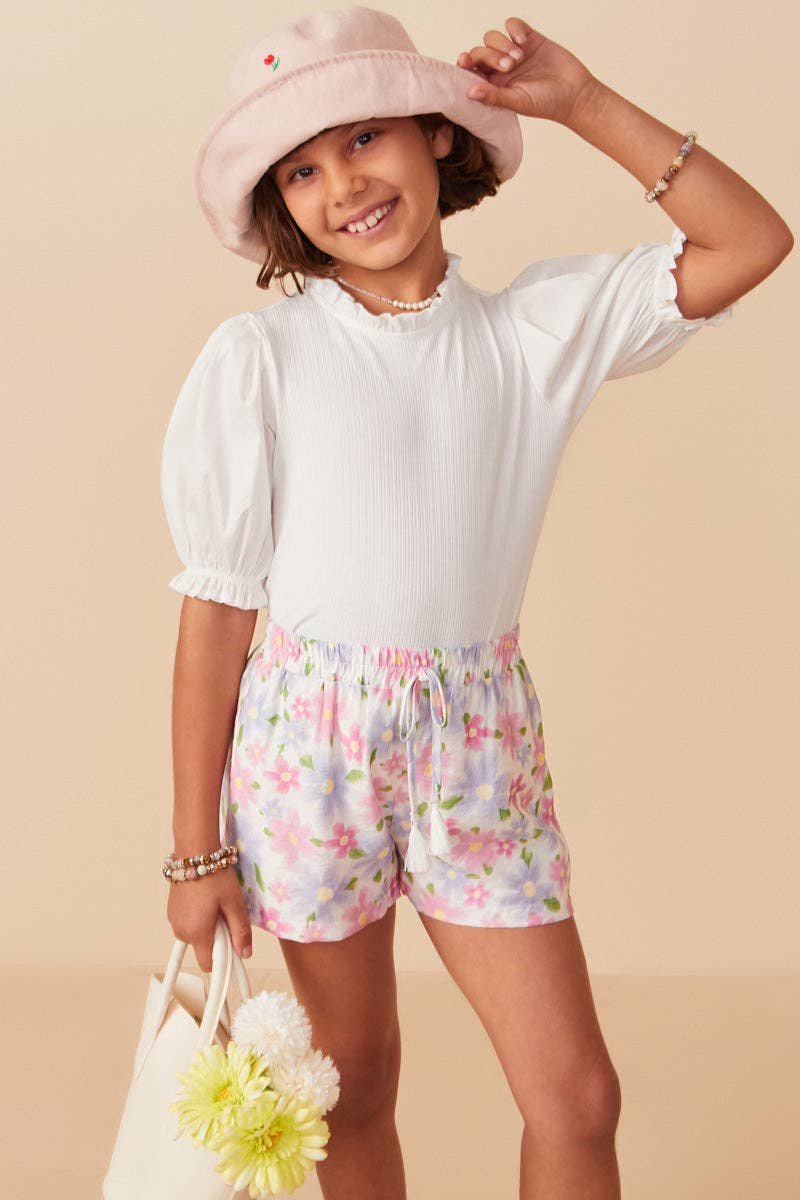 Girls Soft Floral Tassel Detail Shorts