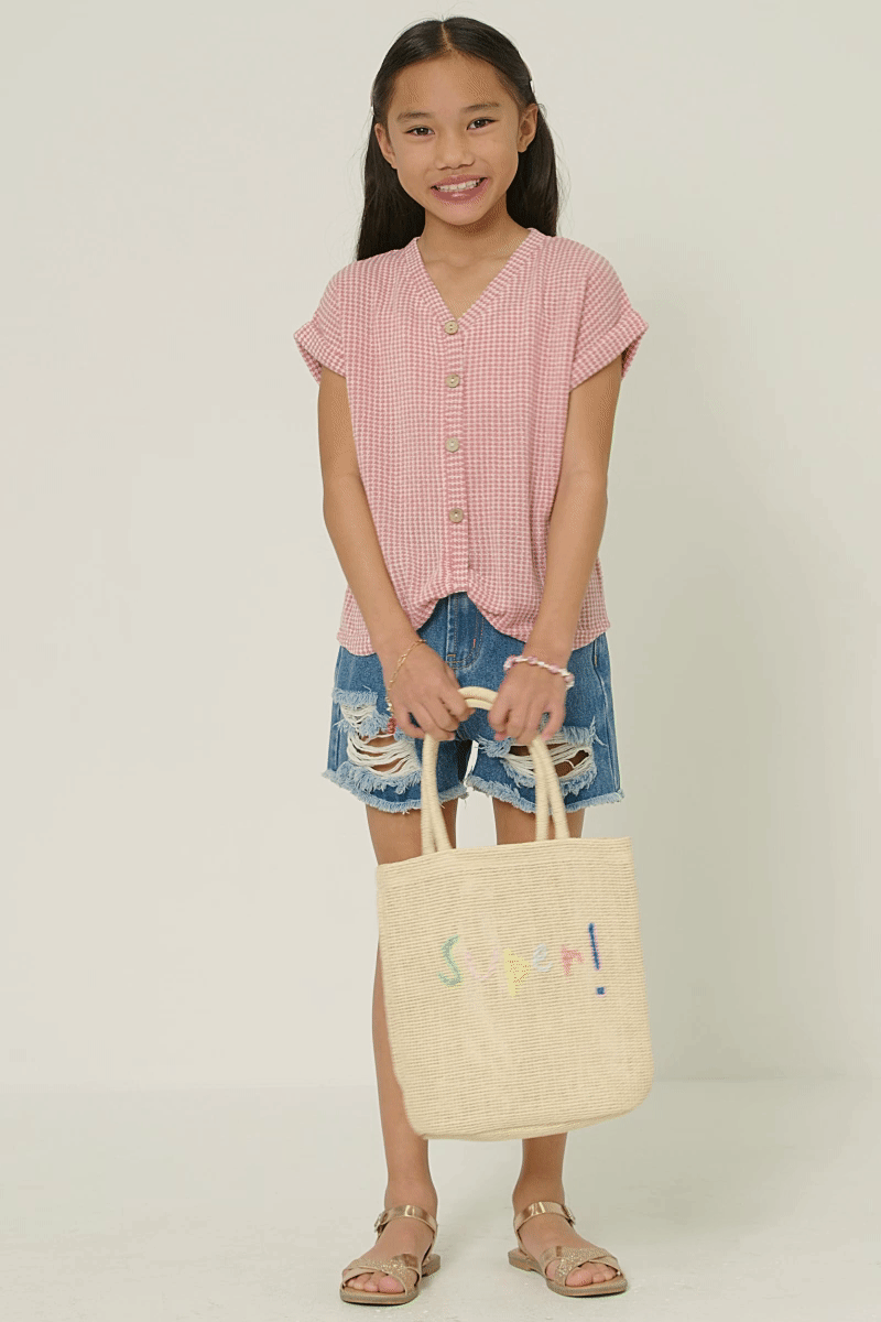 Girls Textured Knit Buttoned Twist Front Top