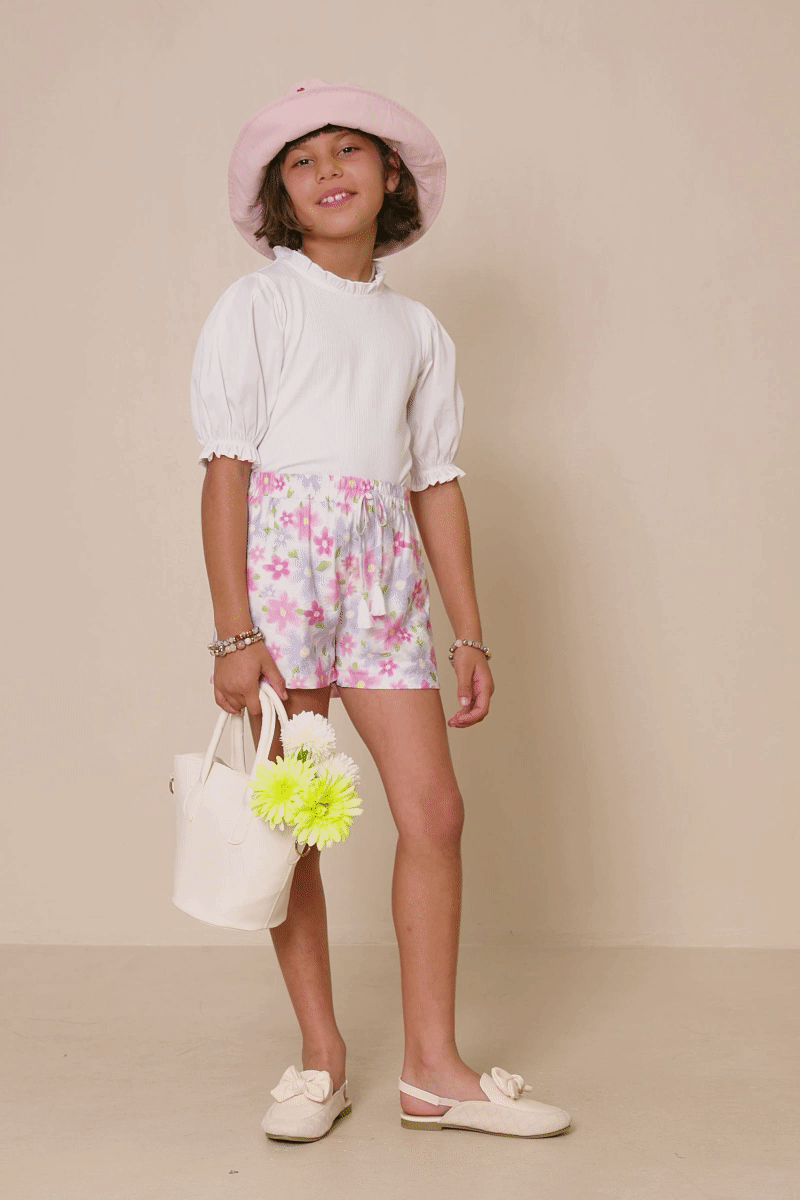 Girls Soft Floral Tassel Detail Shorts