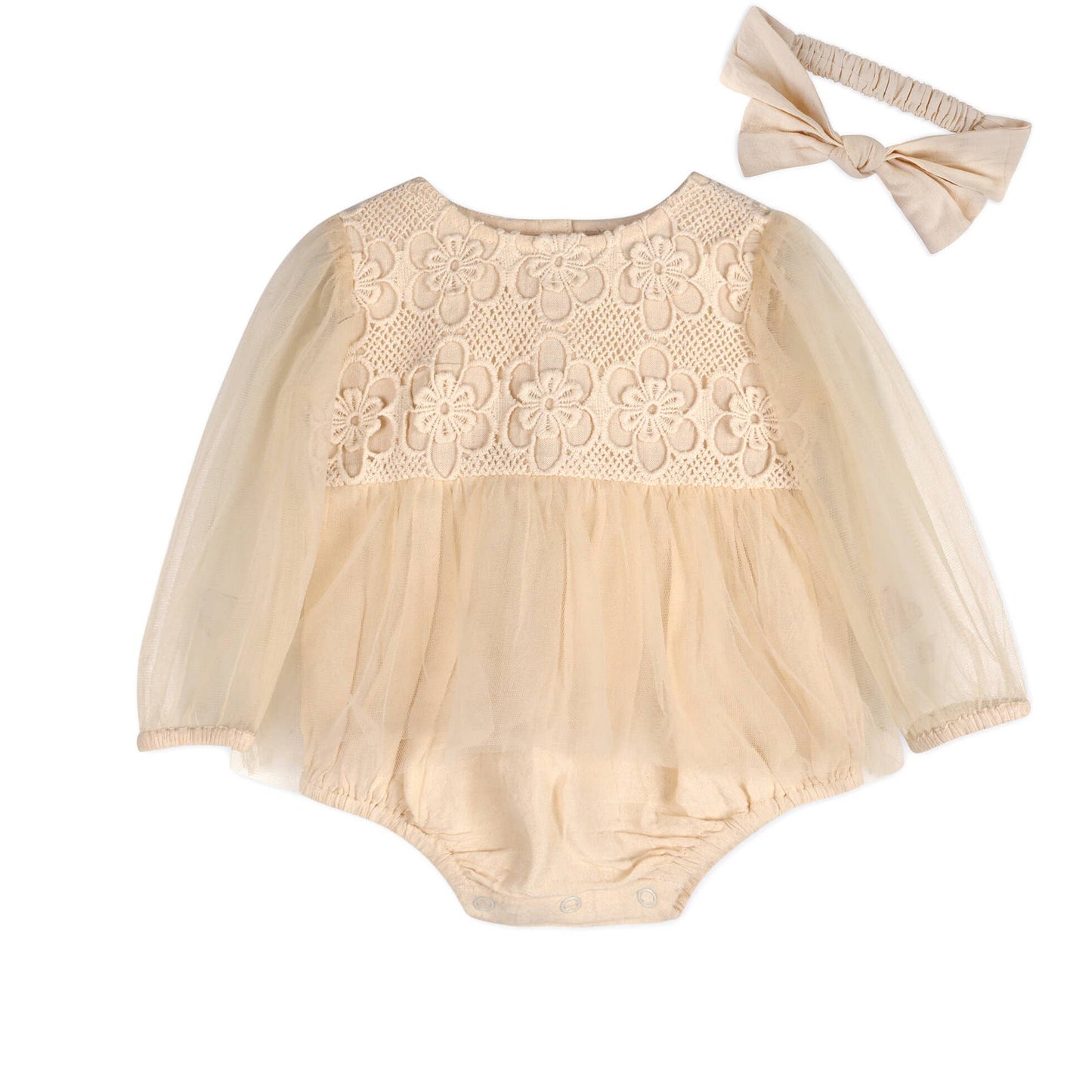 Thalia Crochet Lace Tutu Romper & Headband (Organic Cotton)