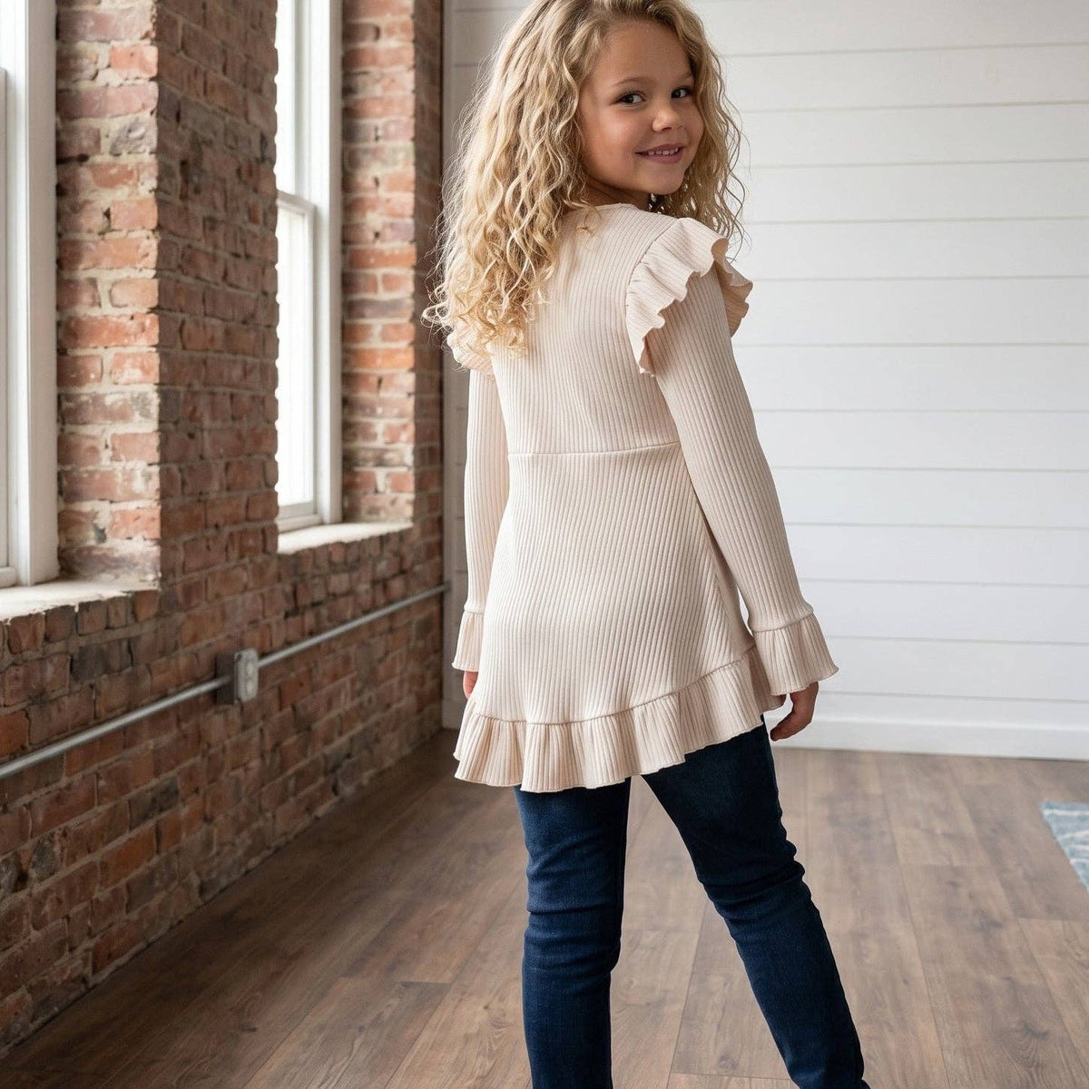 Cream Beige Ribbed Top