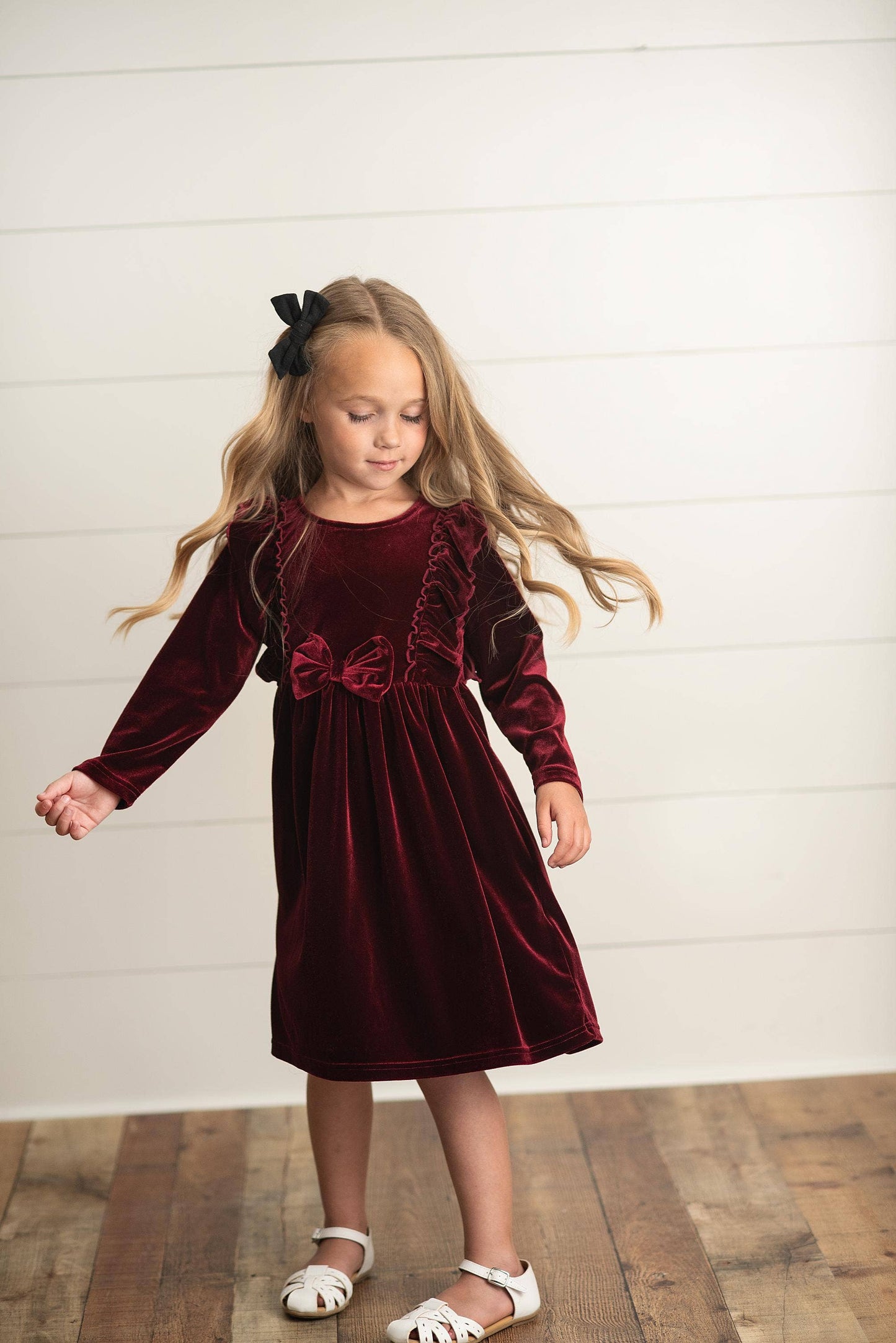 Wine Velvet Bow Dress