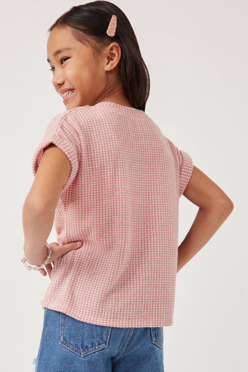 Girls Textured Knit Buttoned Twist Front Top