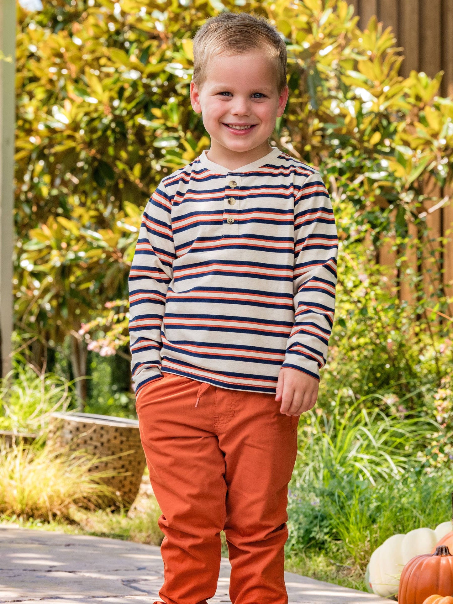 Heather Oatmeal & Rust Stripe Long Sleeve