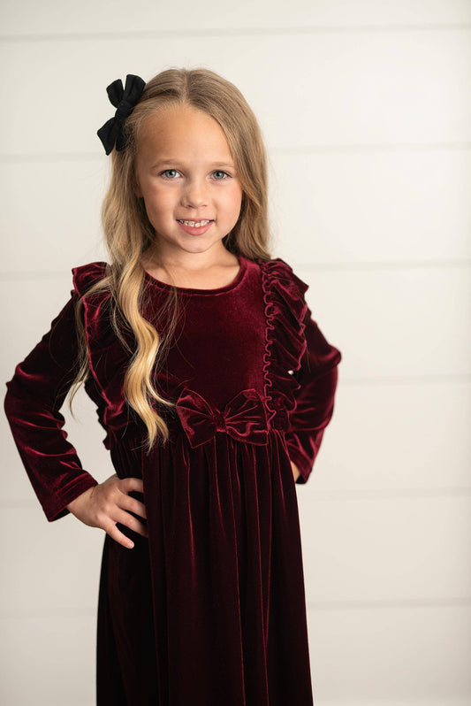 Wine Velvet Bow Dress