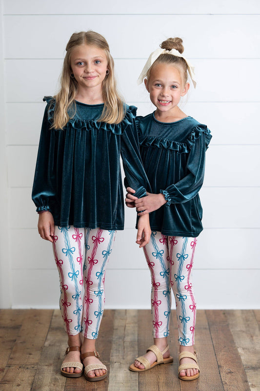 Teal Velvet Bow Set