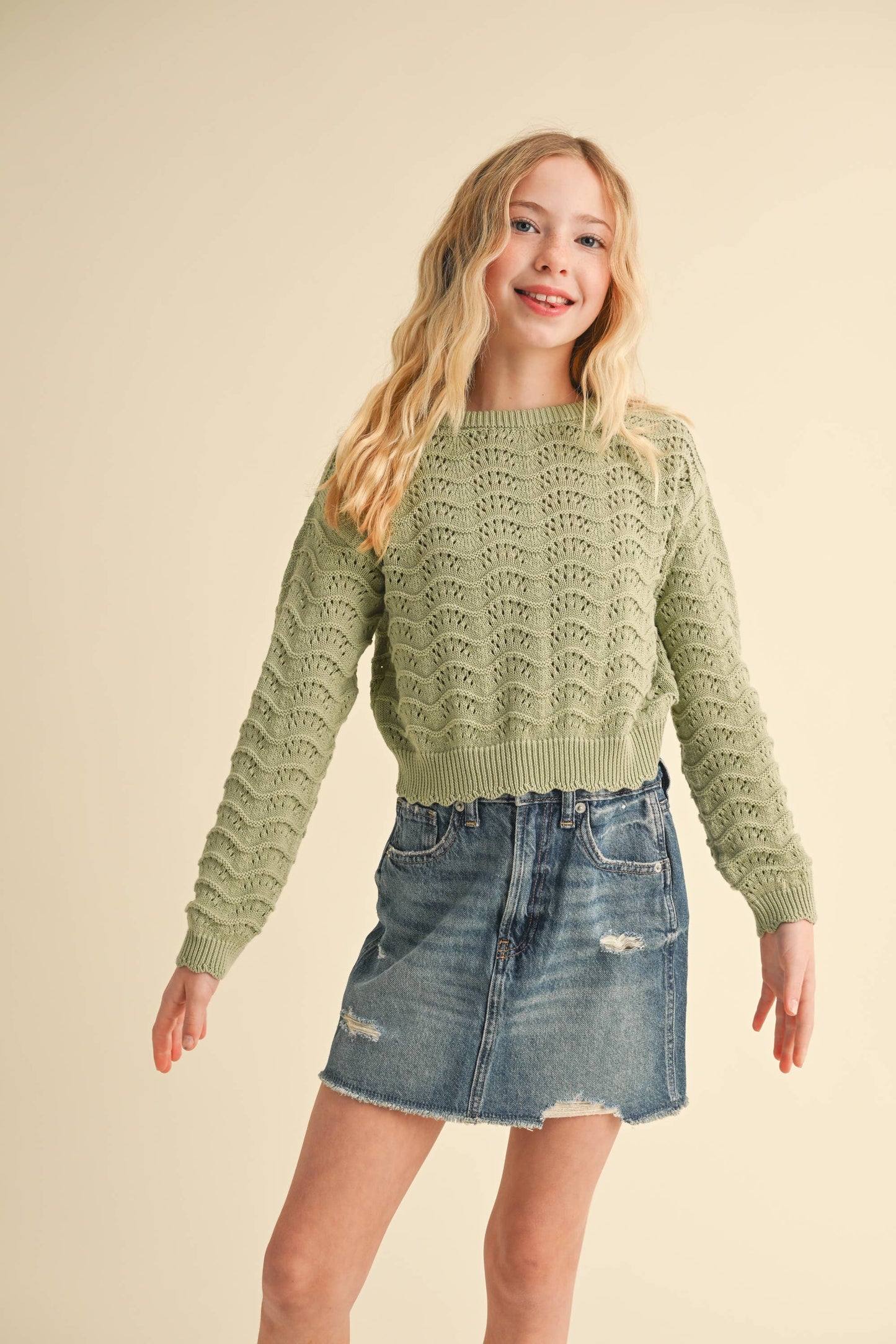 Olive Eyelet Sweater