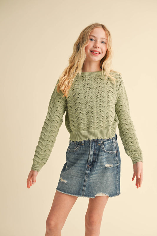 Olive Eyelet Sweater