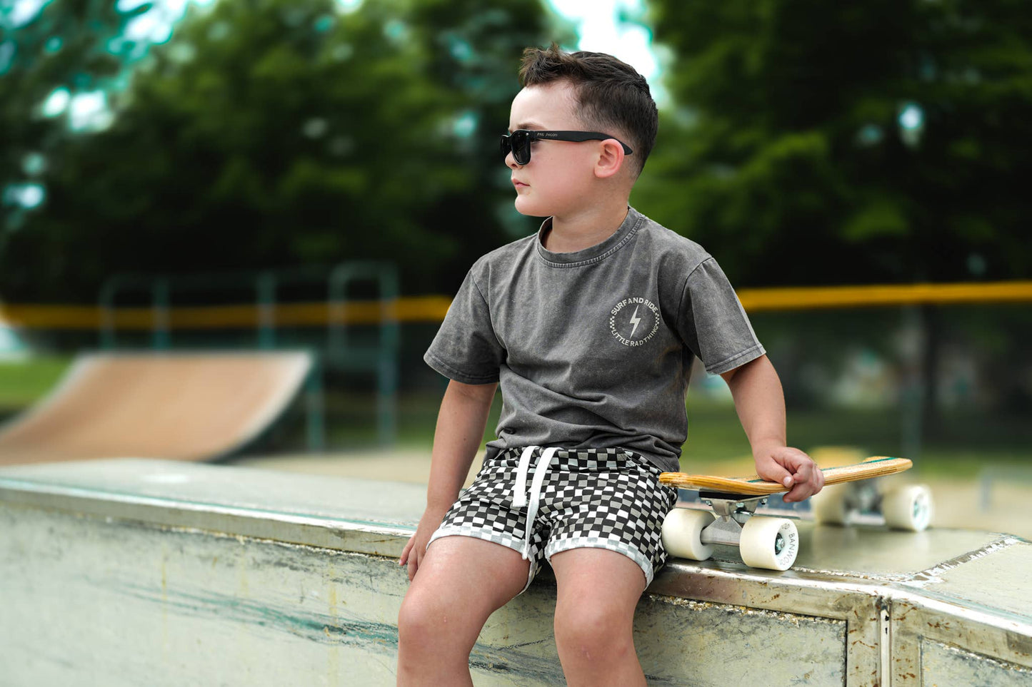 Check Shorts Black Gray