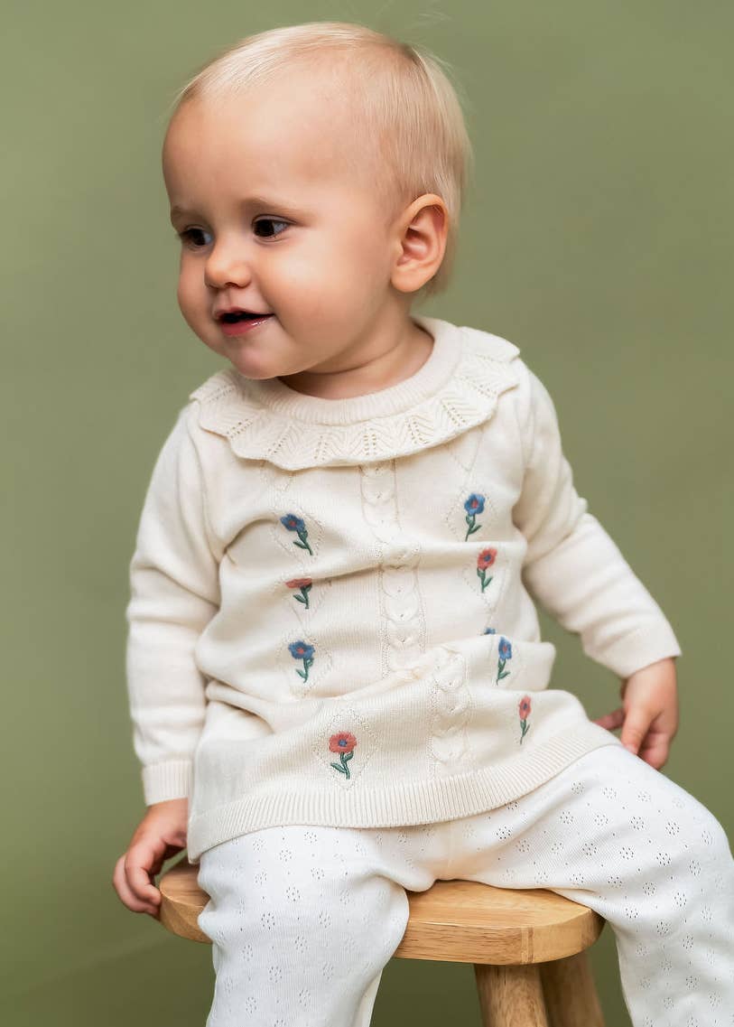 Emma Floral Embroidered Knit Baby Ruffle Dress (Organic)