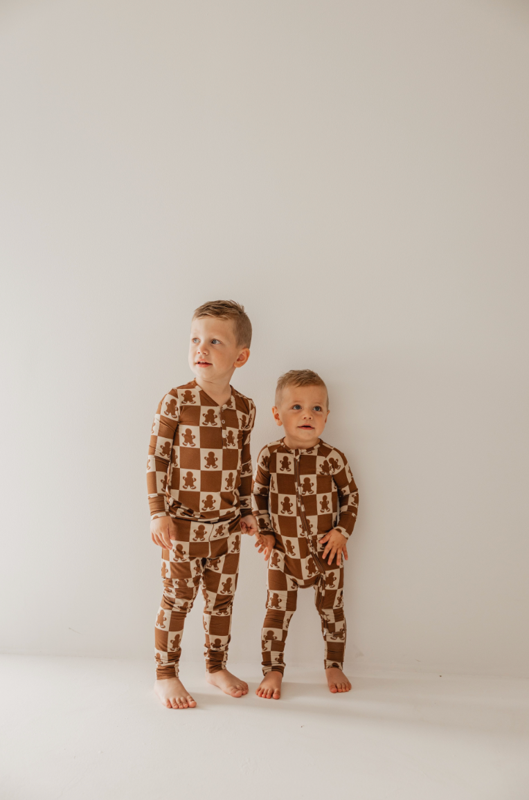 Bamboo Two Piece Pajamas | Gingerbread Checkerboard