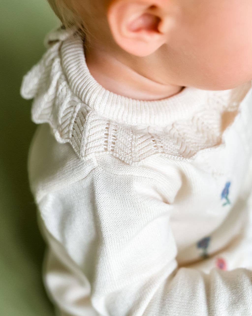 Emma Floral Embroidered Knit Baby Ruffle Dress (Organic)