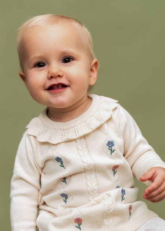Emma Floral Embroidered Knit Baby Ruffle Dress (Organic)