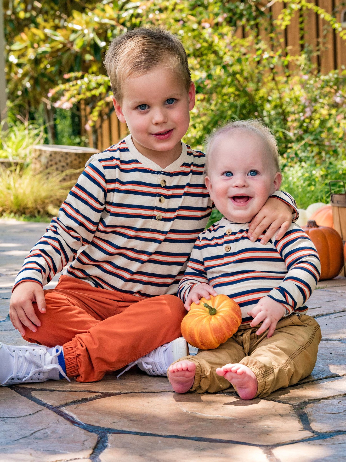 Heather Oatmeal & Rust Stripe Long Sleeve