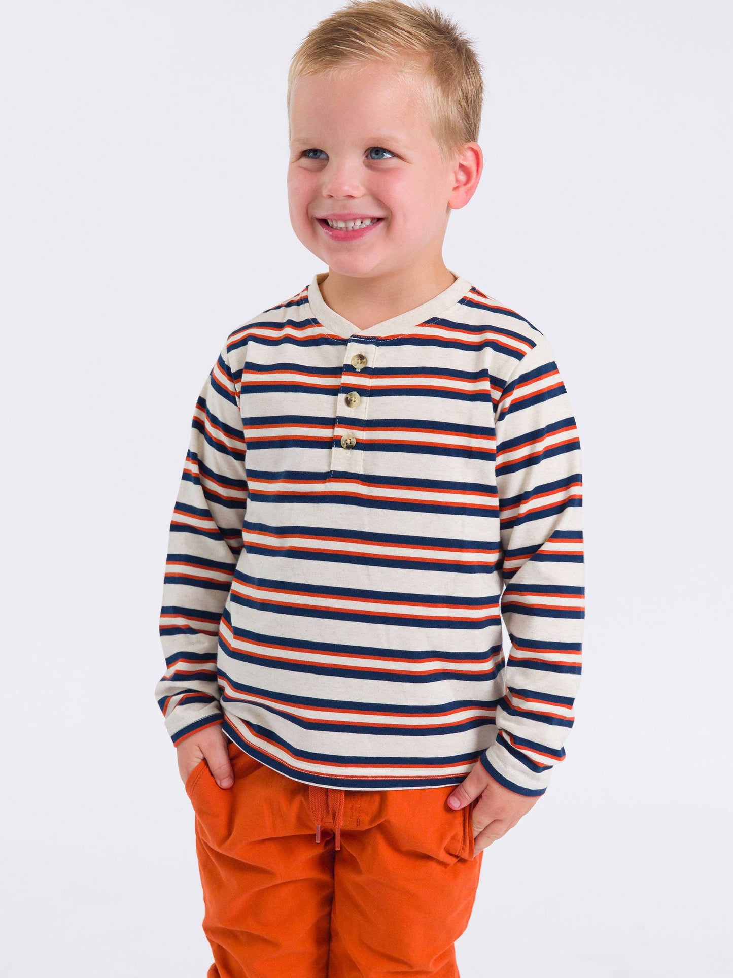 Heather Oatmeal & Rust Stripe Long Sleeve