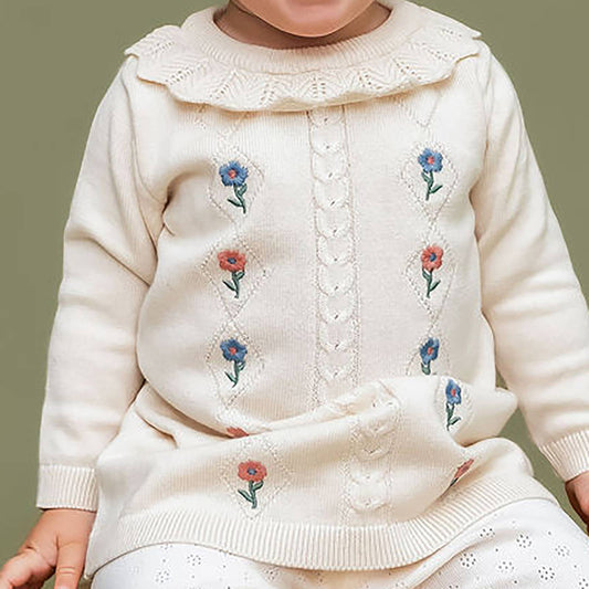 Emma Floral Embroidered Knit Baby Ruffle Dress (Organic)
