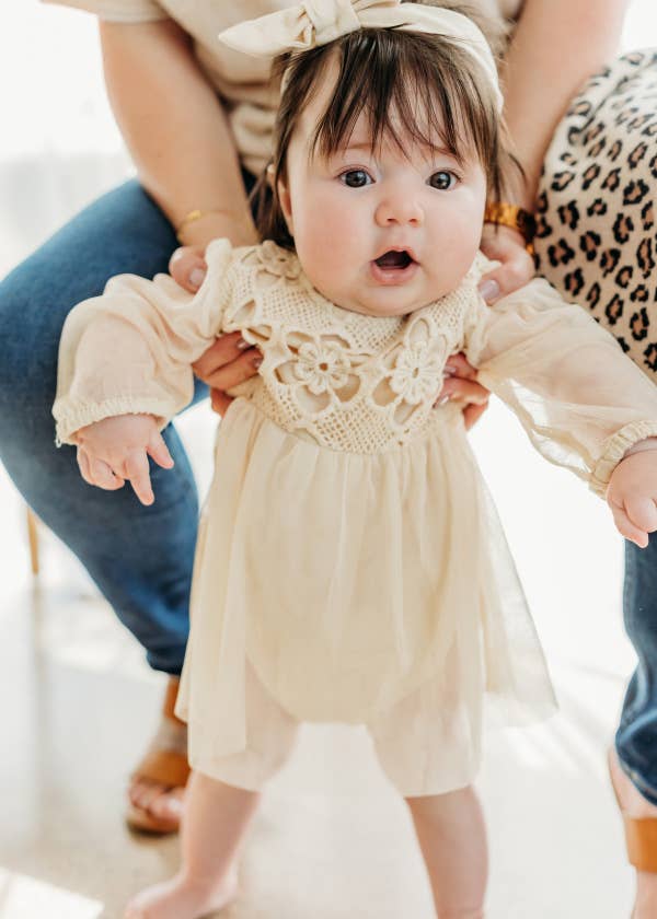 Thalia Crochet Lace Tutu Romper & Headband (Organic Cotton)