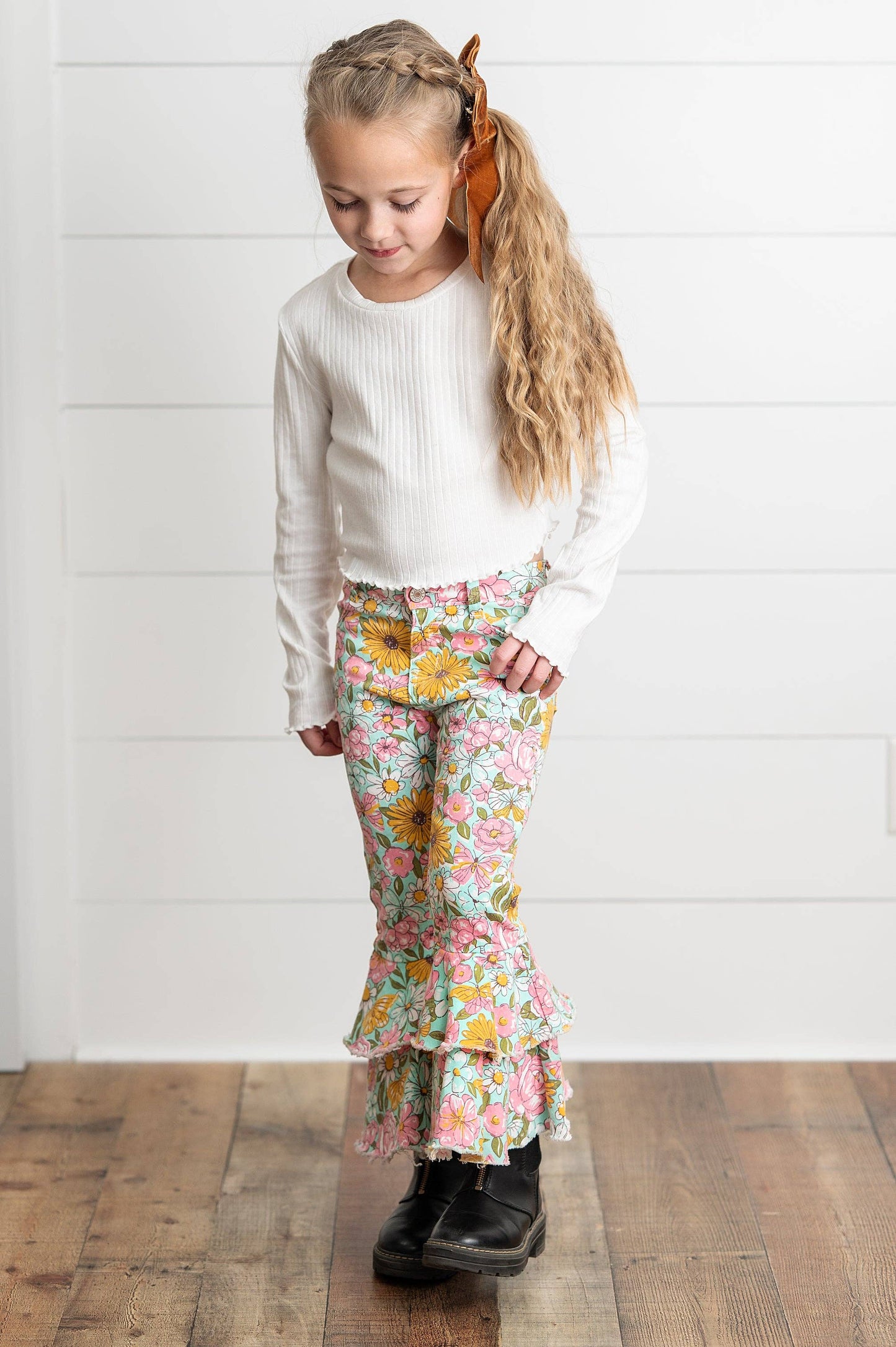 Flower Double Ruffle Denim