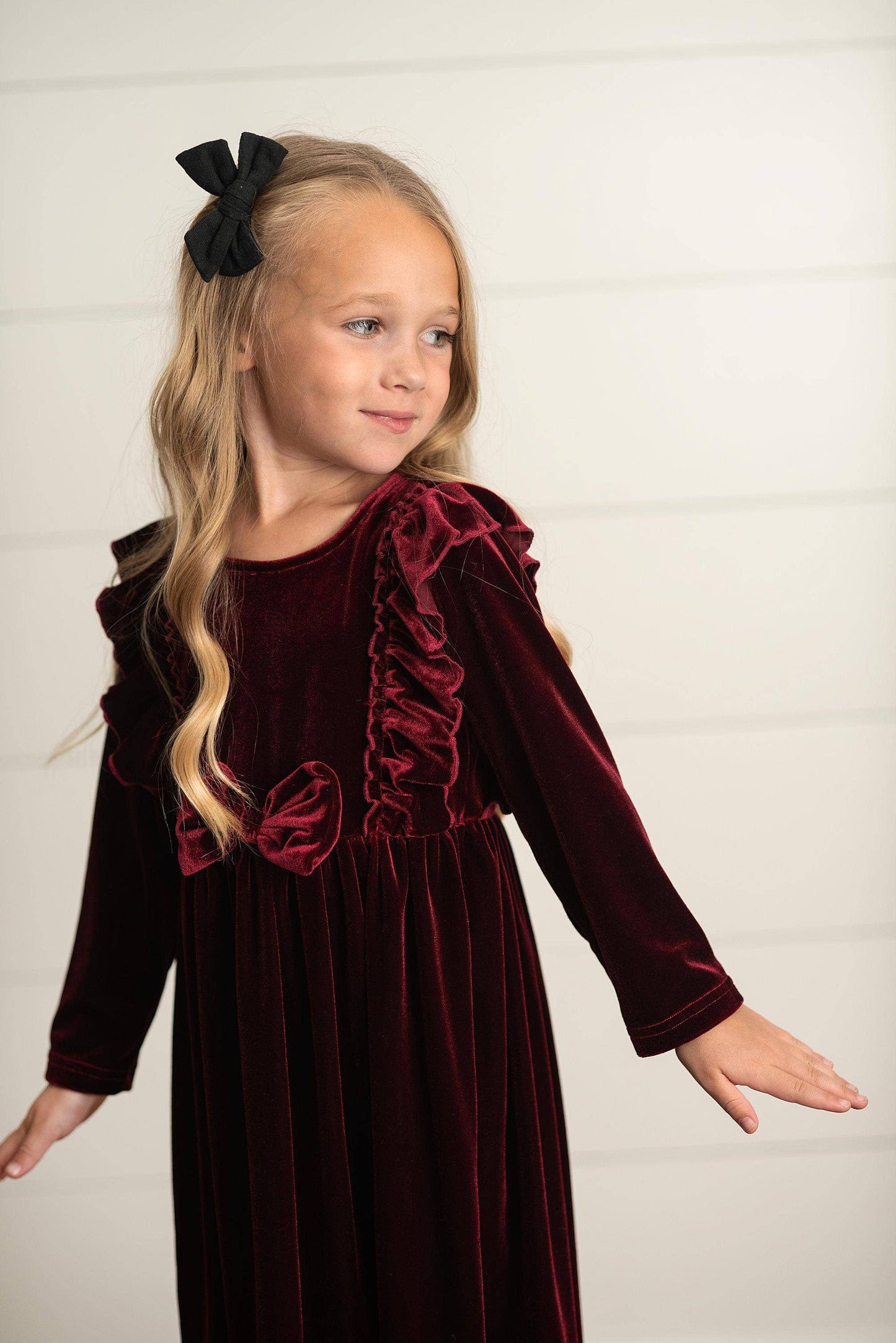 Wine Velvet Bow Dress