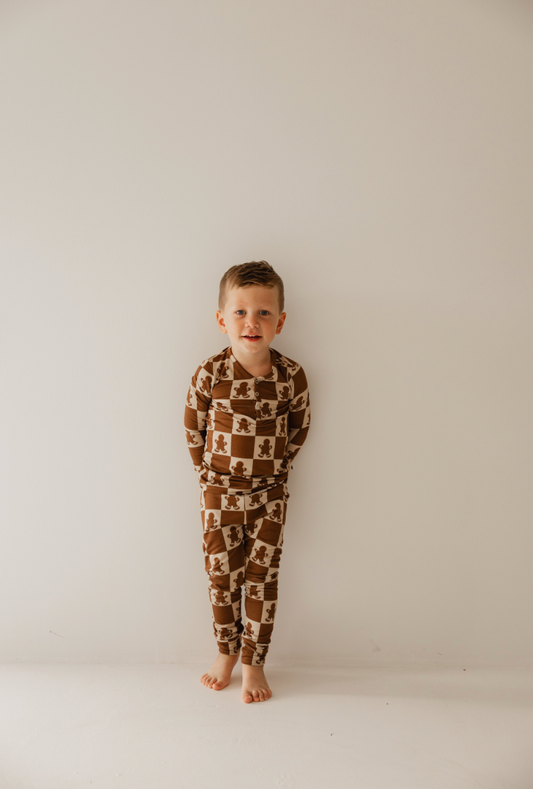 Bamboo Two Piece Pajamas | Gingerbread Checkerboard