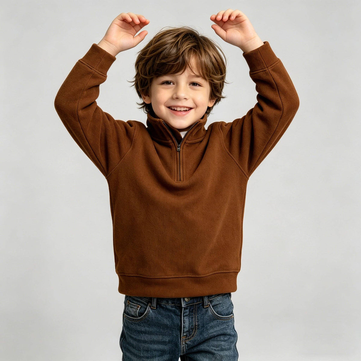 Brown Elbow Patch Half-Zip Sweatshirt