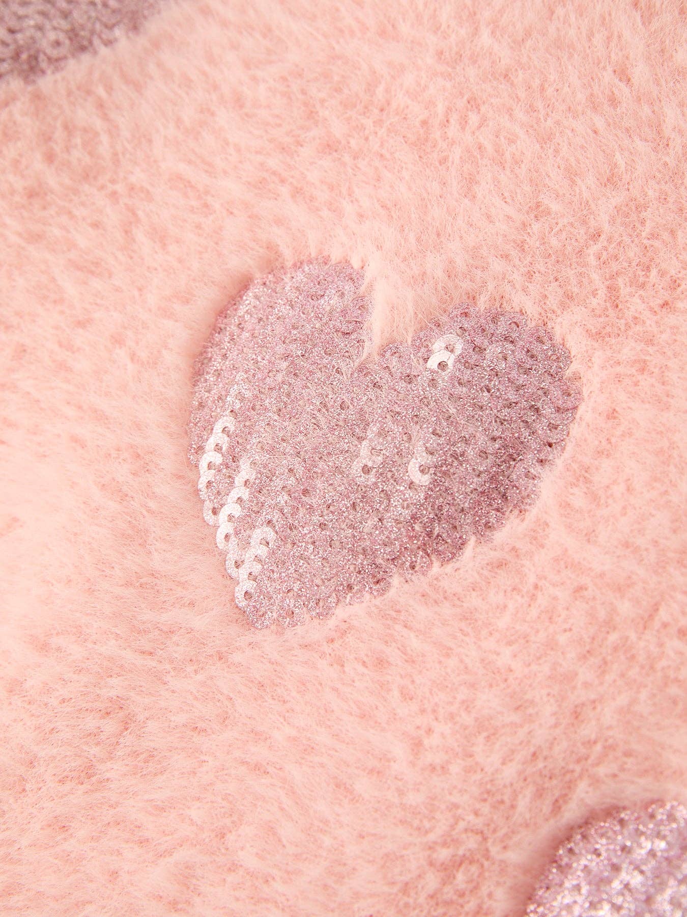Light Pink Heart Sequins Sweater