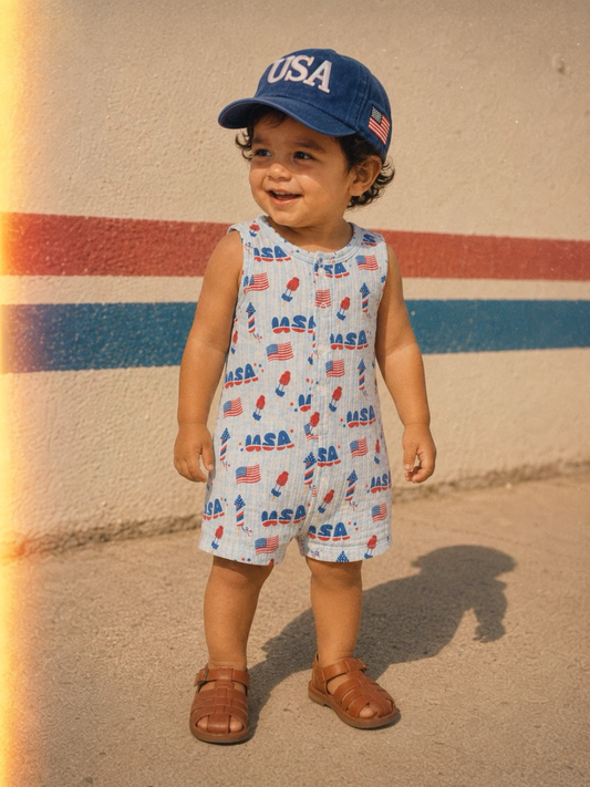 Shortie Romper, 4th of July Blue